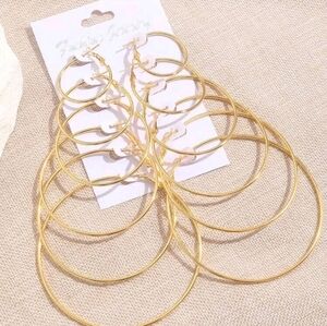 6pairs/set Exaggerated Big Circle‎ Metal gold Hoop Earrings for women